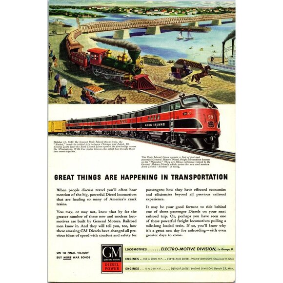 GM Diesel Power Print Ad May 1945 National Geographics WWII Full Page Trains - Picture 1 of 1